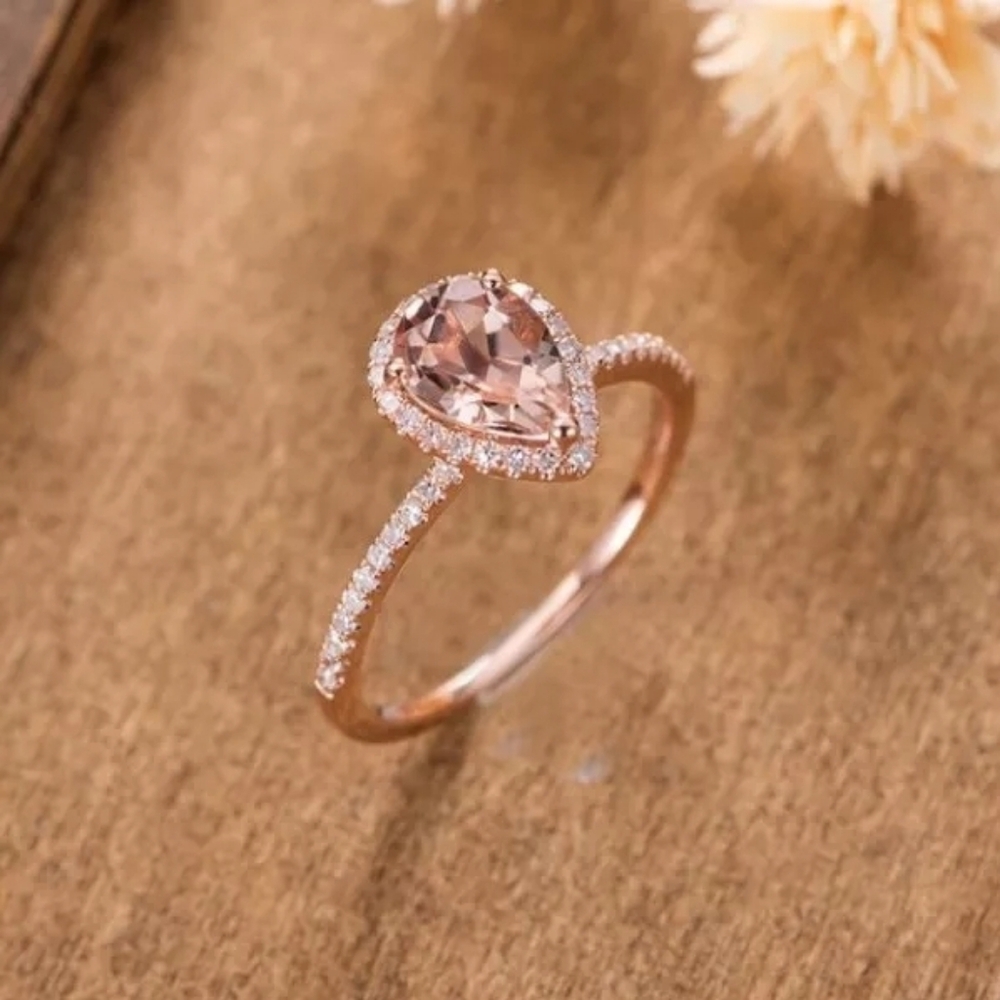 Rose Gold Teardrop Crystal Ring
